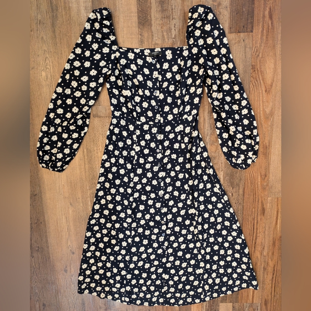 FRNCH Agniela Floral Long Sleeve Button Midi Dress Size S